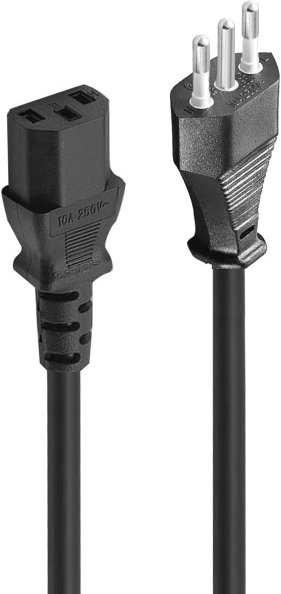Stroomkabel 10A naar VDE IEC C13 1,8m kabel H05VV-F 3G zwart