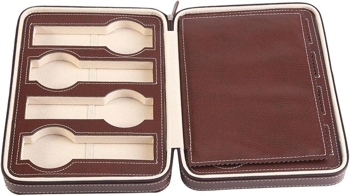 Elegante draagbare horlogedoos met ritssluiting en 8 vakken voor horloges