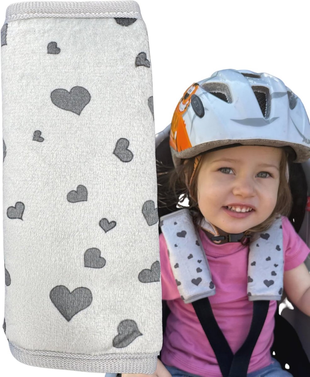 Gordelkussens 2x met Harten – Zachte Beschermers voor Autogordel & Kinderwagen, Schouderpads voor Baby's, Leuk Cadeau voor Pasgeborenen