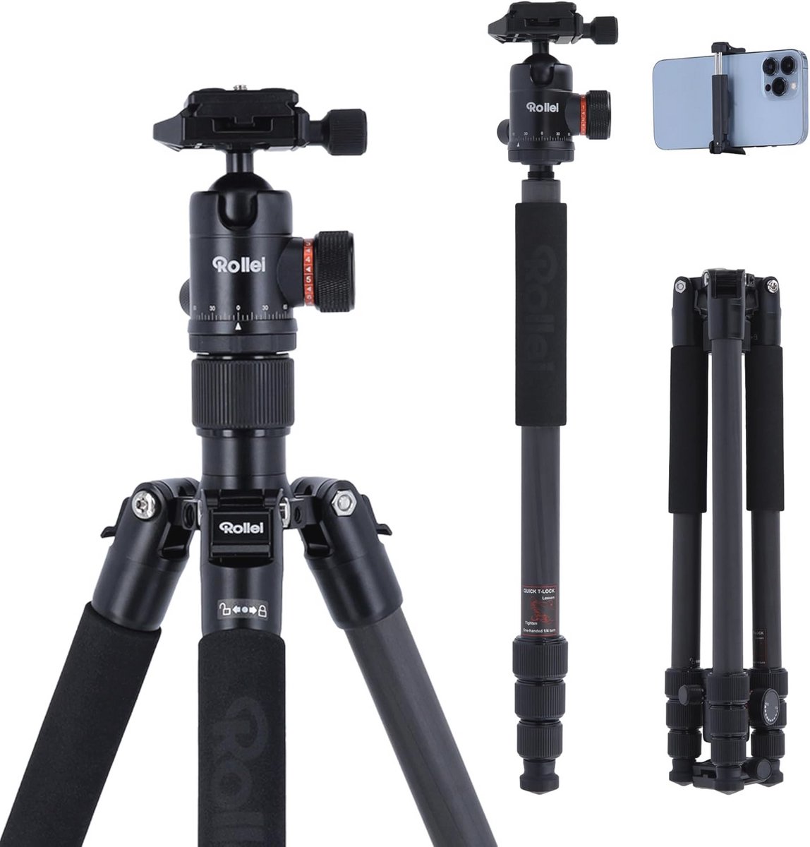Lichtgewicht Carbon Fotostatief en Monopod met Snelkoppelingen voor Travel en Macro