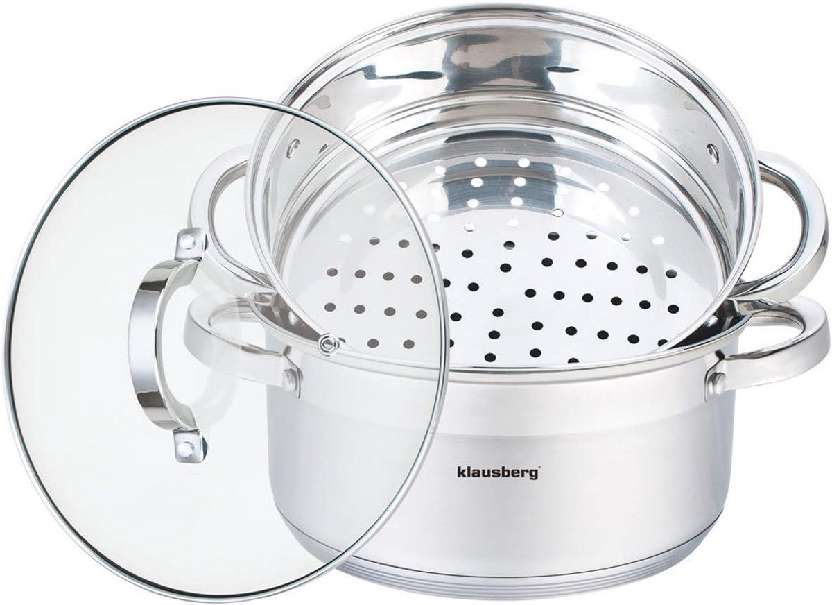 3-delige stoompan set roestvrij staal inductie 22 cm met 4 liter inhoud