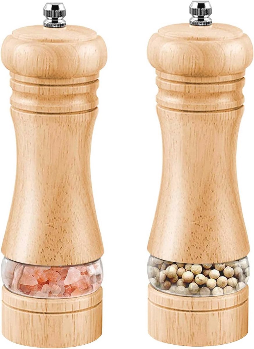 Houten Zout- en Pepermolen Set van 2 met Keramisch Maalwerk 16,7 cm