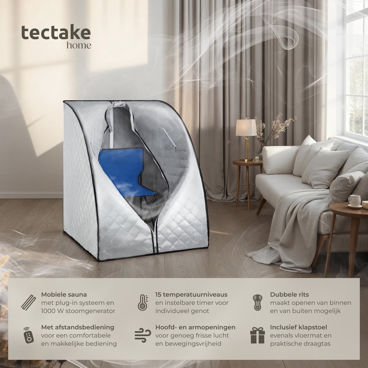 tectake ThermaLuxe II - Draagbare Stoomsauna, 15 Tempstanden thumbnail 7