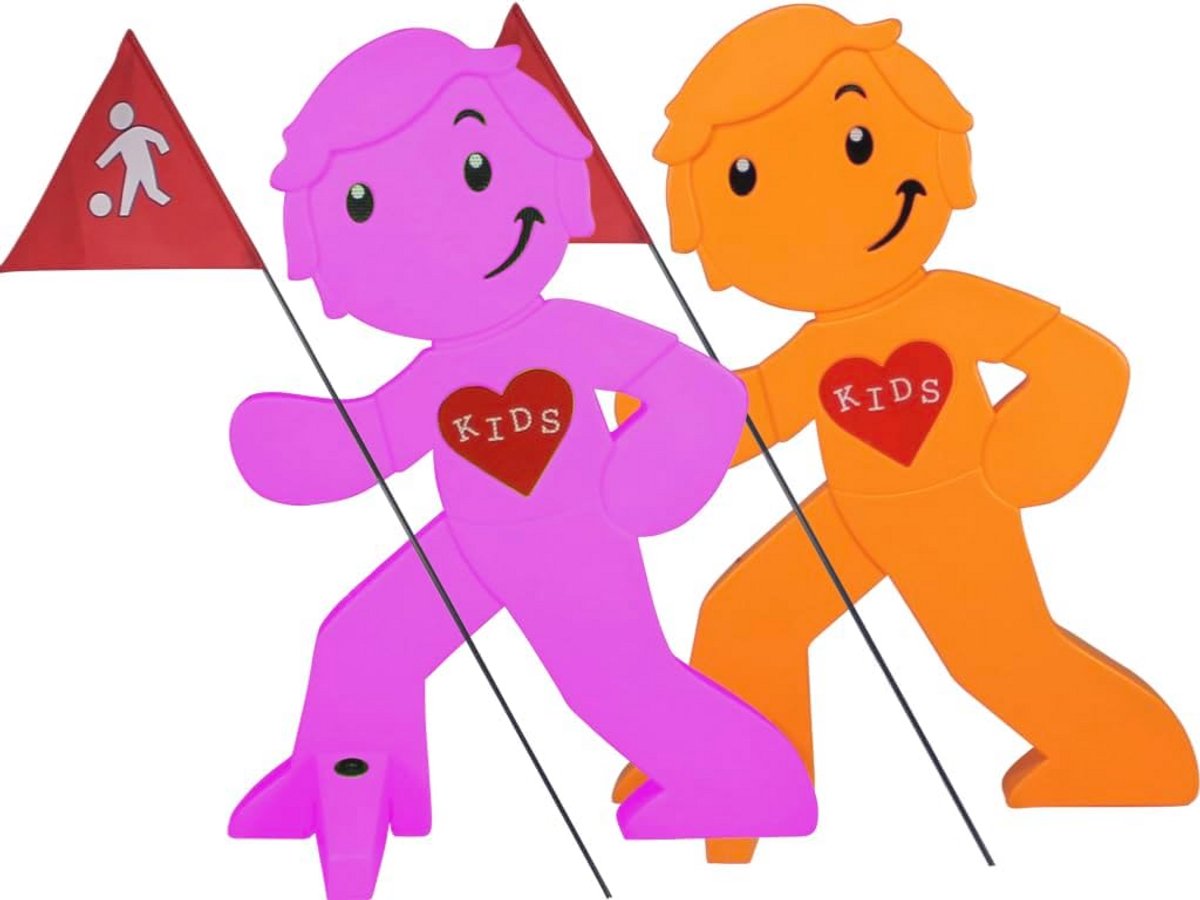 Waarschuwingsfiguur met Vlag voor Kinderveiligheid - Reflecterende Standaar voor Verkeersbewustzijn