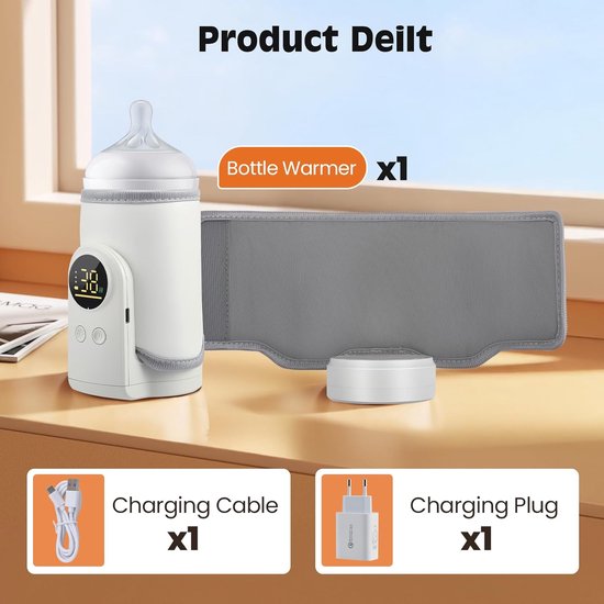 Draagbare fleswarmer voor baby, draadloze USB fleswarmer met LED-display en nachtlamp, snelle verwarming, 8000 mAh, elektrische fleswarmer voor water, moedermelk of zuivelmelk van Merkloos — afbeelding 2