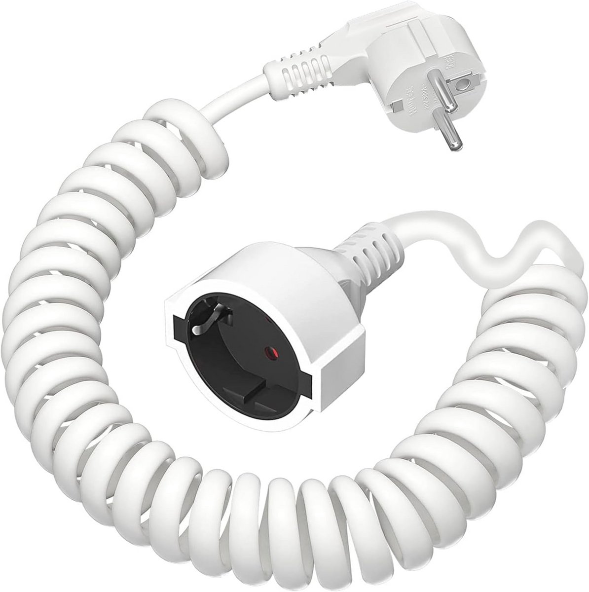 Spiraalverlengstuk 0,8 m tot 2 m - Geaarde Stekker en Koppeling - PVC Verlengkabel IP20