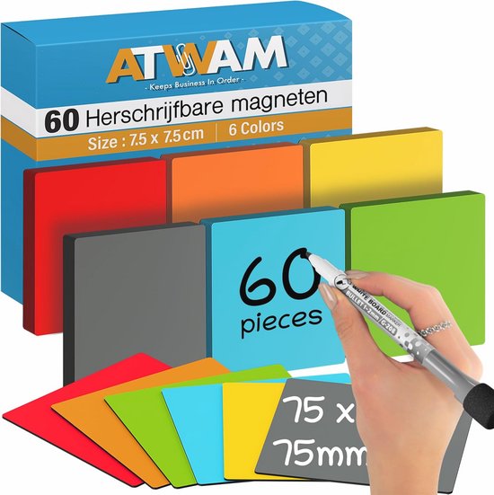 Fervalyna 60 Stuks Beschrijfbare Magneetstrips – 6 Kleuren – 6 X 2 Cm – Herbruikbaar En Afwisbaar – Ideaal Voor Whiteboards, Koelkasten En Planning