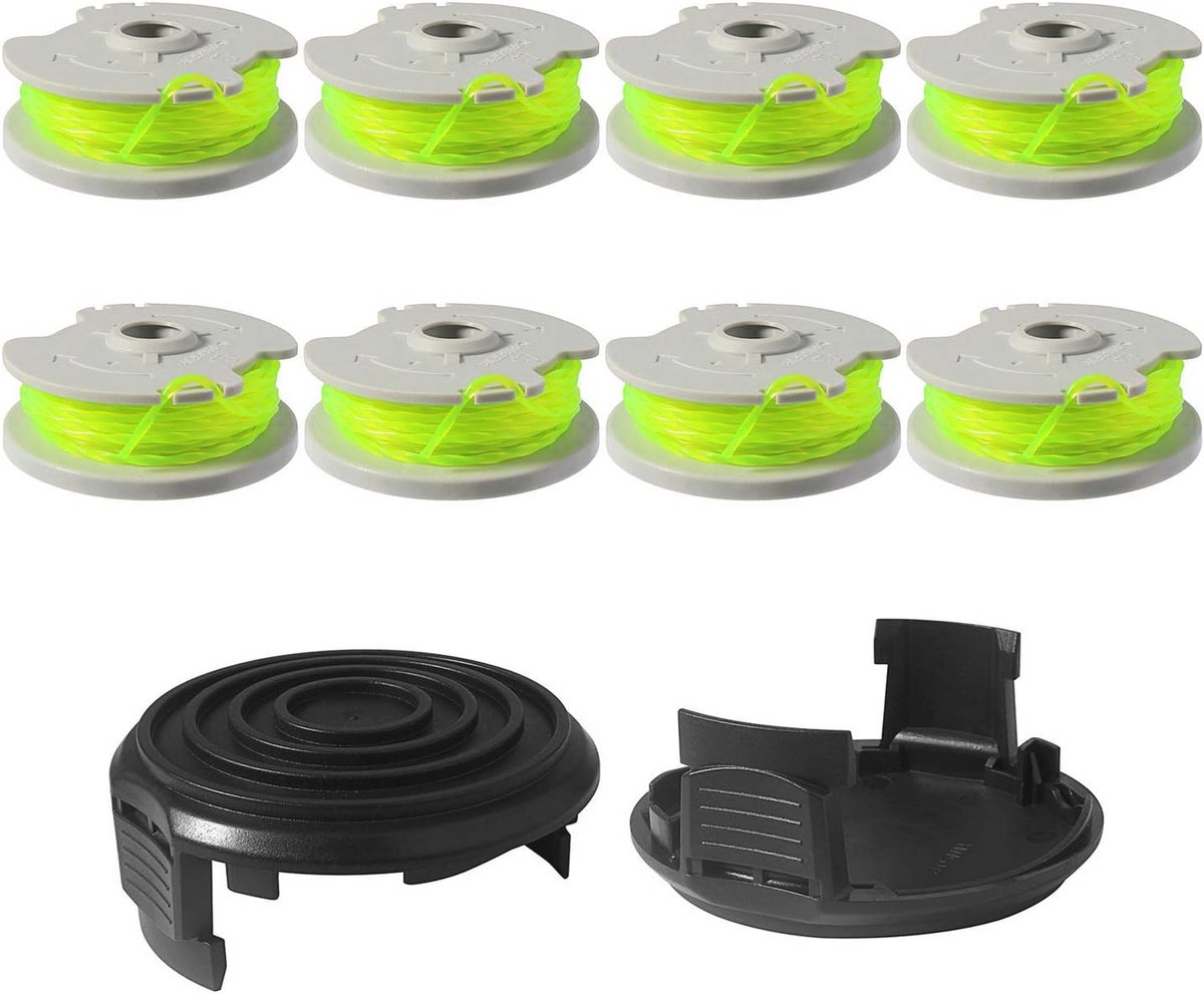 Reservespoel 6m 2mm voor grastrimmer met spoelafdekking - 8 spoelen + 2 dopjes