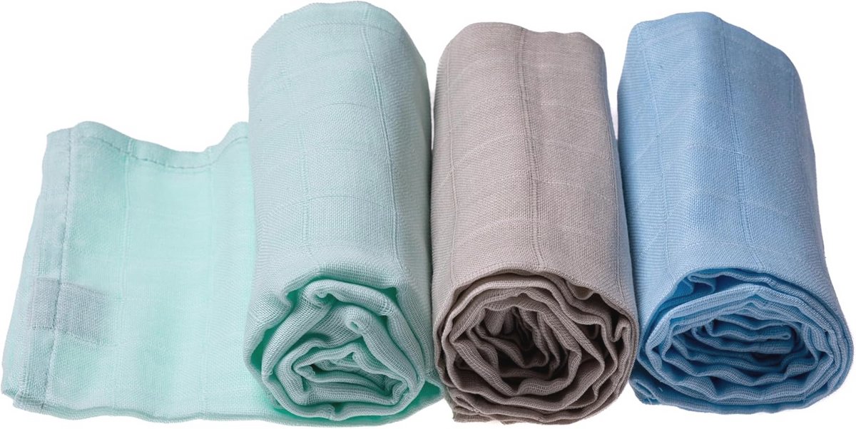 Zachte Multidoeken voor Pasgeborenen - 3 Stuks Katoen 70x70cm (Mint-Blauw-Grijs)