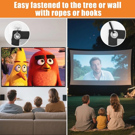 VERCORKIN Projectiescherm 72 inch draagbaar projectiescherm 16:9/opvouwbaar/ anti-vouw, dubbelzijdig projectiescherm voor binnen en buiten, film met voldoende installatie-accessoires en draagtas