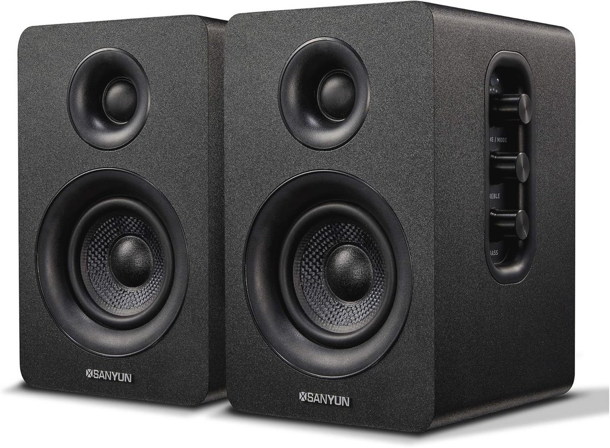 Actieve Bluetooth 5.0 Plankluidspreker - 60W Koolstofvezel Geluid - 24-bits DAC - 3D Surroundgeluid - Voor Computer en PC Monitor (Paar, Zwart)