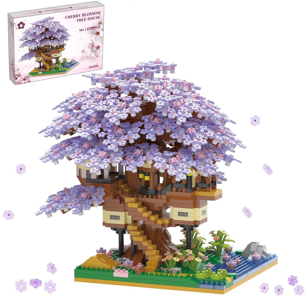 Namajunas - Mini Bouwspeelgoed - Bouwpakketten volwassenen - Bouwpakket kinderen - Boomhut Serie Collection - Botanical Bloemen - Bouwsets - Niet geschikt voor LEGO - 2229 bouwsteencadeaus - Paarse boomhut - Decoratie voor Huis, Pasen, Moederdag — cadeau in Spellen & Speelgoed - foto 3