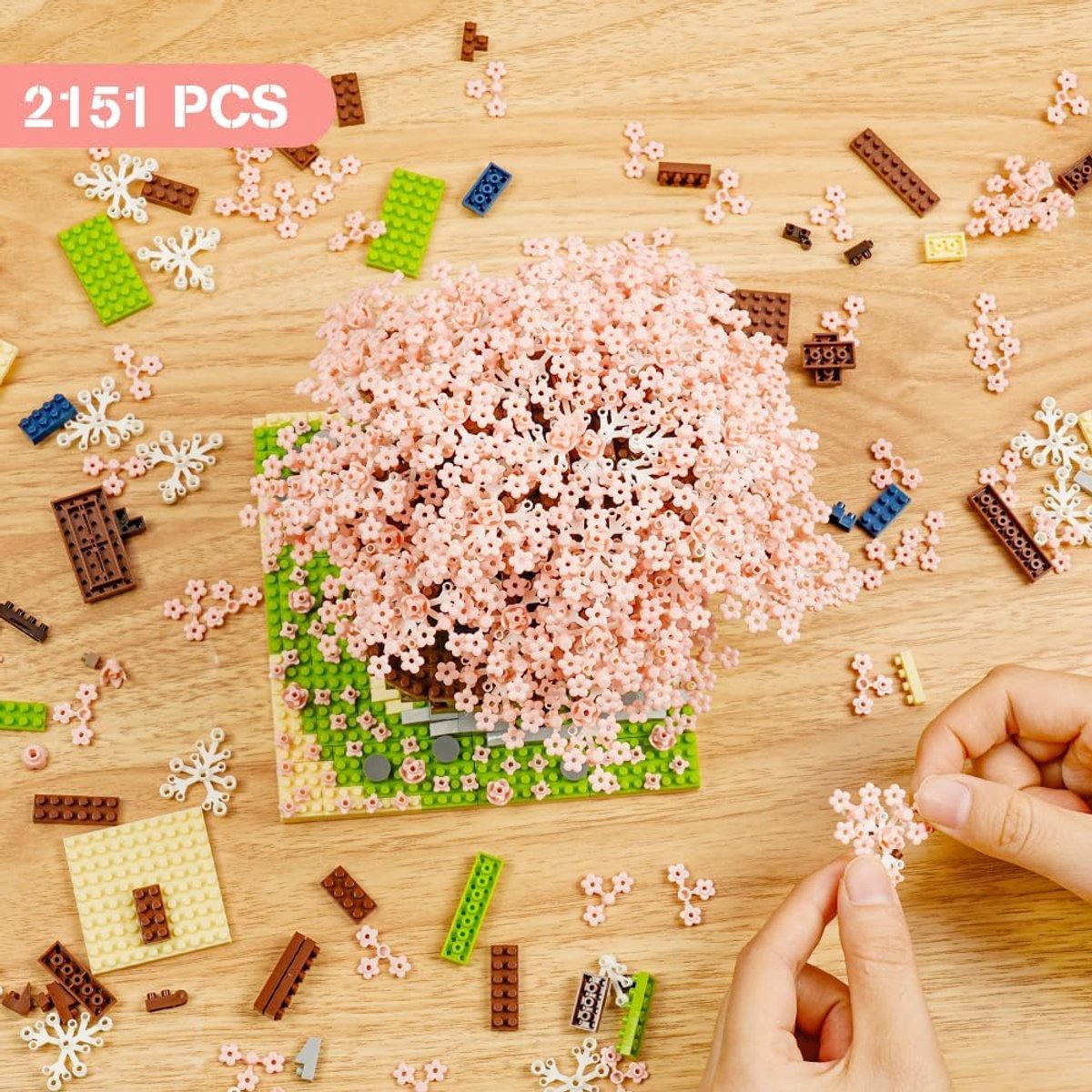 Namajunas - Mini Bouwspeelgoed - Bouwpakketten volwassenen - Bouwpakket kinderen - Boomhut Serie Collection - Botanical Bloemen - Bouwsets - Niet geschikt voor LEGO - 2151 bouwsteencadeaus - Roze boomhut - Decoratie voor Huis, Pasen, Moederdag — cadeau in Spellen & Speelgoed - foto 5