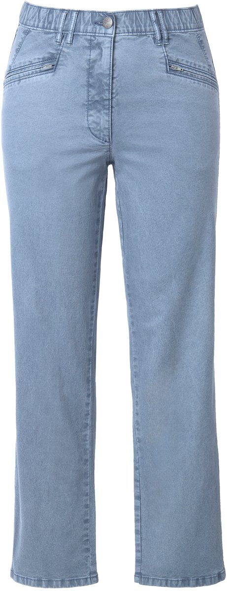 Ulla Popken - Dames - Broek Mony taps toelopende pijpen ritszakken stretch - Atlantisch blauw - Maat 124