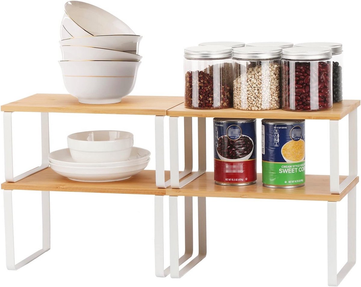 Uitbreidbaar en stapelbaar bamboe kast plank organizer 4-pack