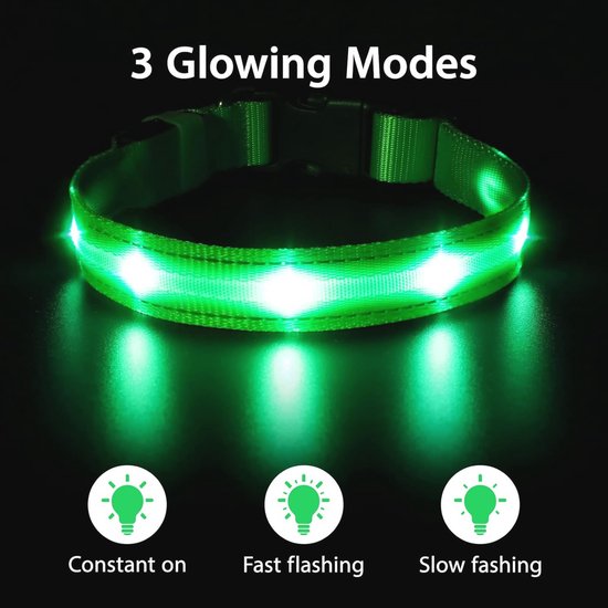 PRECORN LED-hondenhalsband – Oplaadbaar Via USB-C, Siliconen, Waterdicht, 3 Lichtstanden, Instelbaar 18-65 Cm (geel)