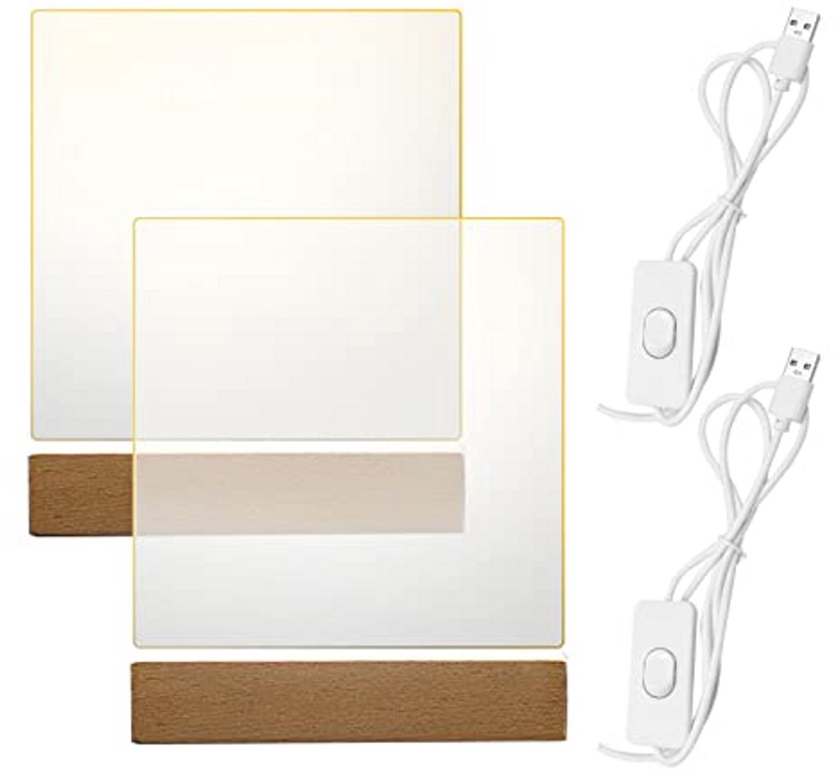Houten LED Lichtbasis met Acryl Plaat - Warme Kleur Verlichte Lamp voor Creatieve Decoratie