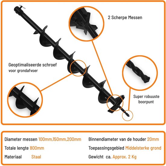 Grondboor Tuinboor Tuinspiraal Set - 3 Boren, Staal, 100-200mm — afbeelding 4