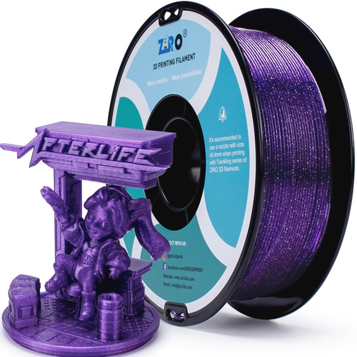 Glitter PLA Filament 1.75mm - Twinkling 3D Printer Filament in Paars - 1KG