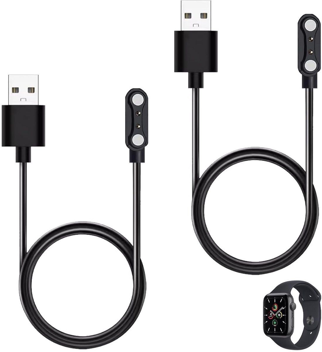 Set van 2 Universele Magnetische Oplaadkabels voor Smartwatches - 2-polig 4 mm USB