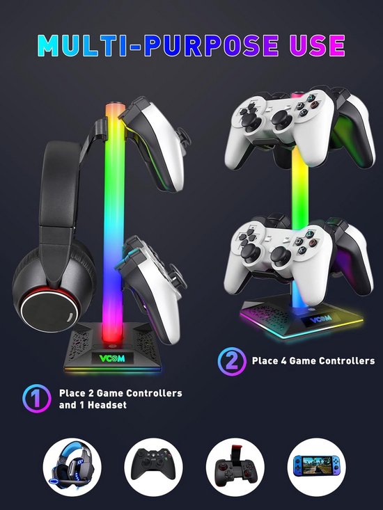 RGB Headset Standaard met Verlichting van Merkloos — afbeelding 3
