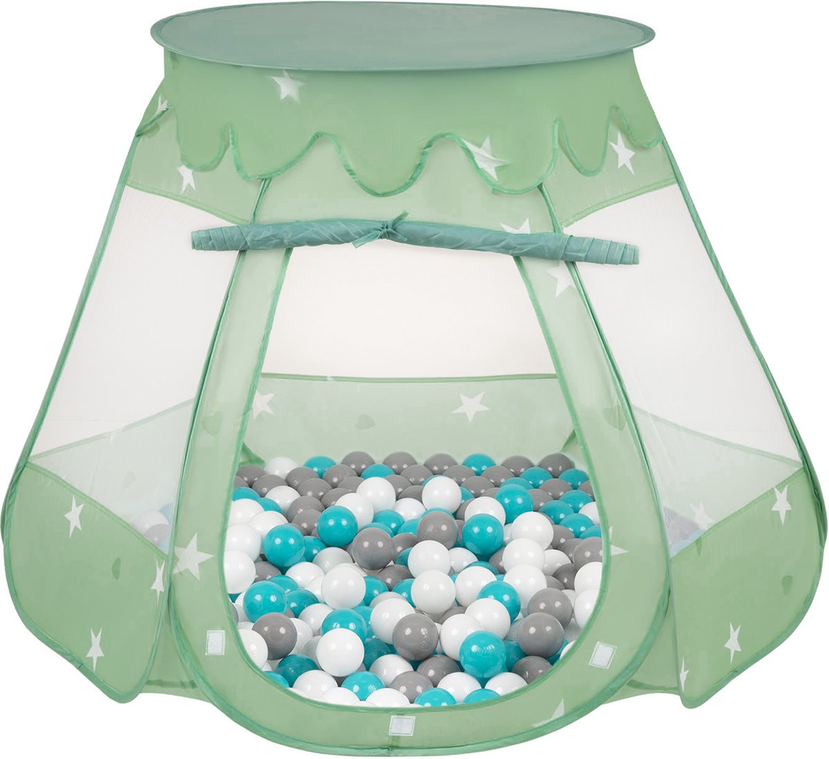 Selonis Baby Spielzelt Mit Plastikbällen Zelt 105X90cm/300 Stück Bälle Plastikkugel Kinder, Minze:Grau/Weiß/Türkis