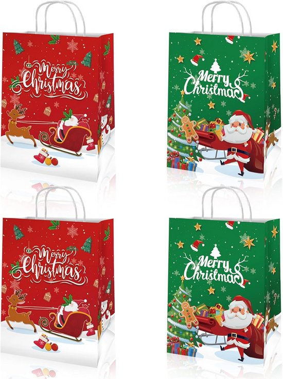 Gwhole 12 geschenkzakjes van papier met handvat, kerstzakjes, 26 x 21 x 10 cm
