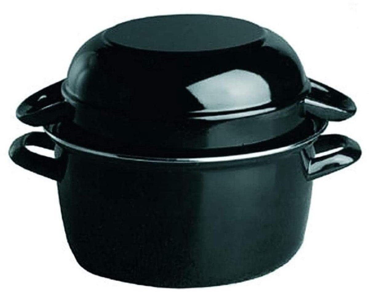 Zwarte Emaille Mosselpan voor Koken en Serveren, 2,6 Liter Capaciteit