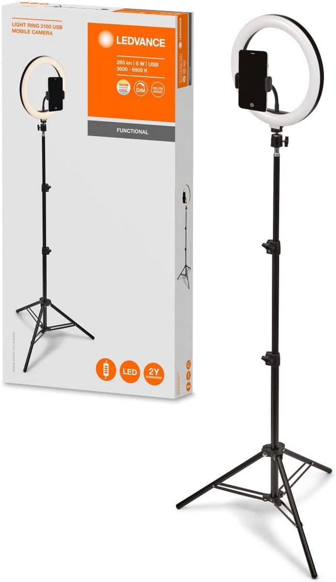 Professionele LED Ringlamp met Statief 210cm voor Smartphone Fotografie en Make-up - USB & Dimbaar