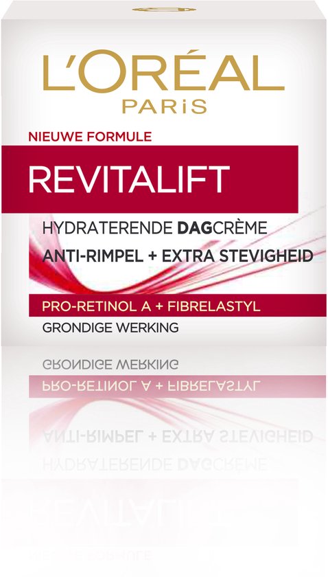 Doos L'Oréal Paris Revitalift hydraterende dagcrème, anti-rimpel + extra stevigheid.
