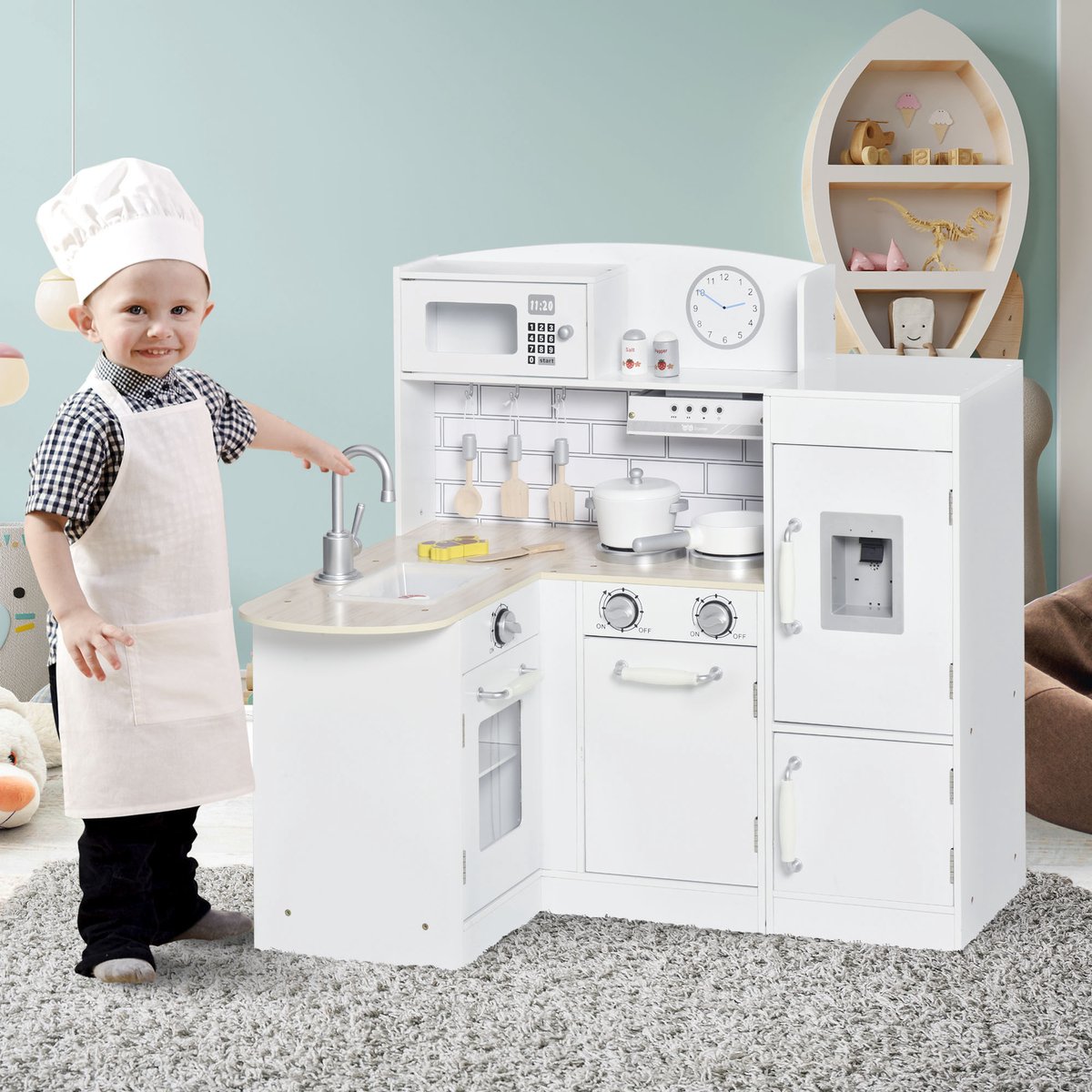 HOMCOM-Kinderkeuken Speelset-MDF-86x64x84.5cm-Wit