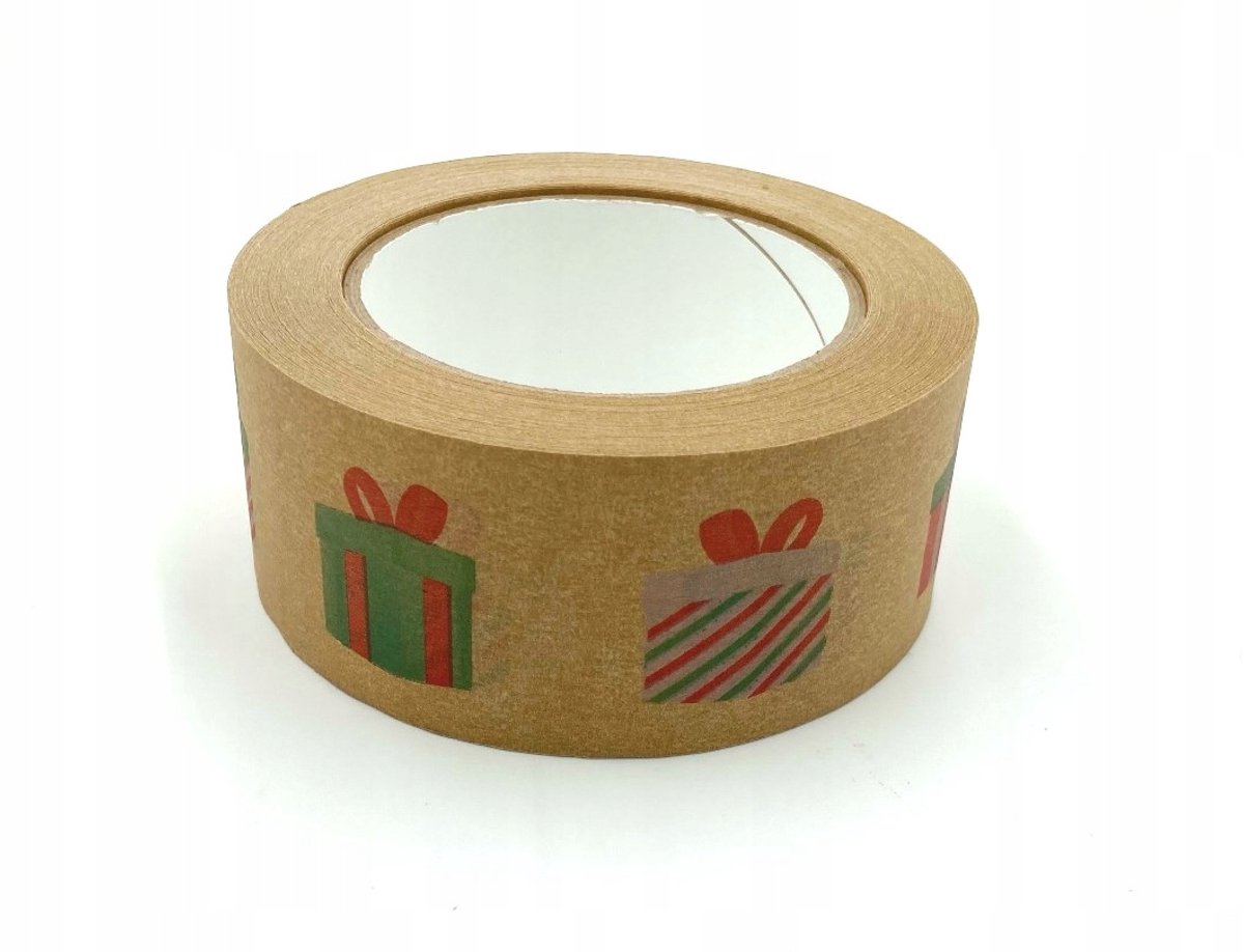 Papieren Kerst Inpaktape 50mm x 54m - Merkloos