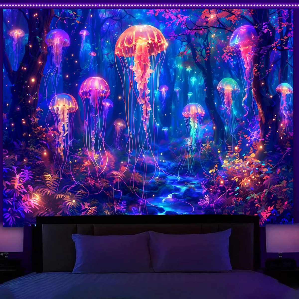 Unyqoos Neon wandkleed met kwallen en bosontwerp voor een magische sfeer paars