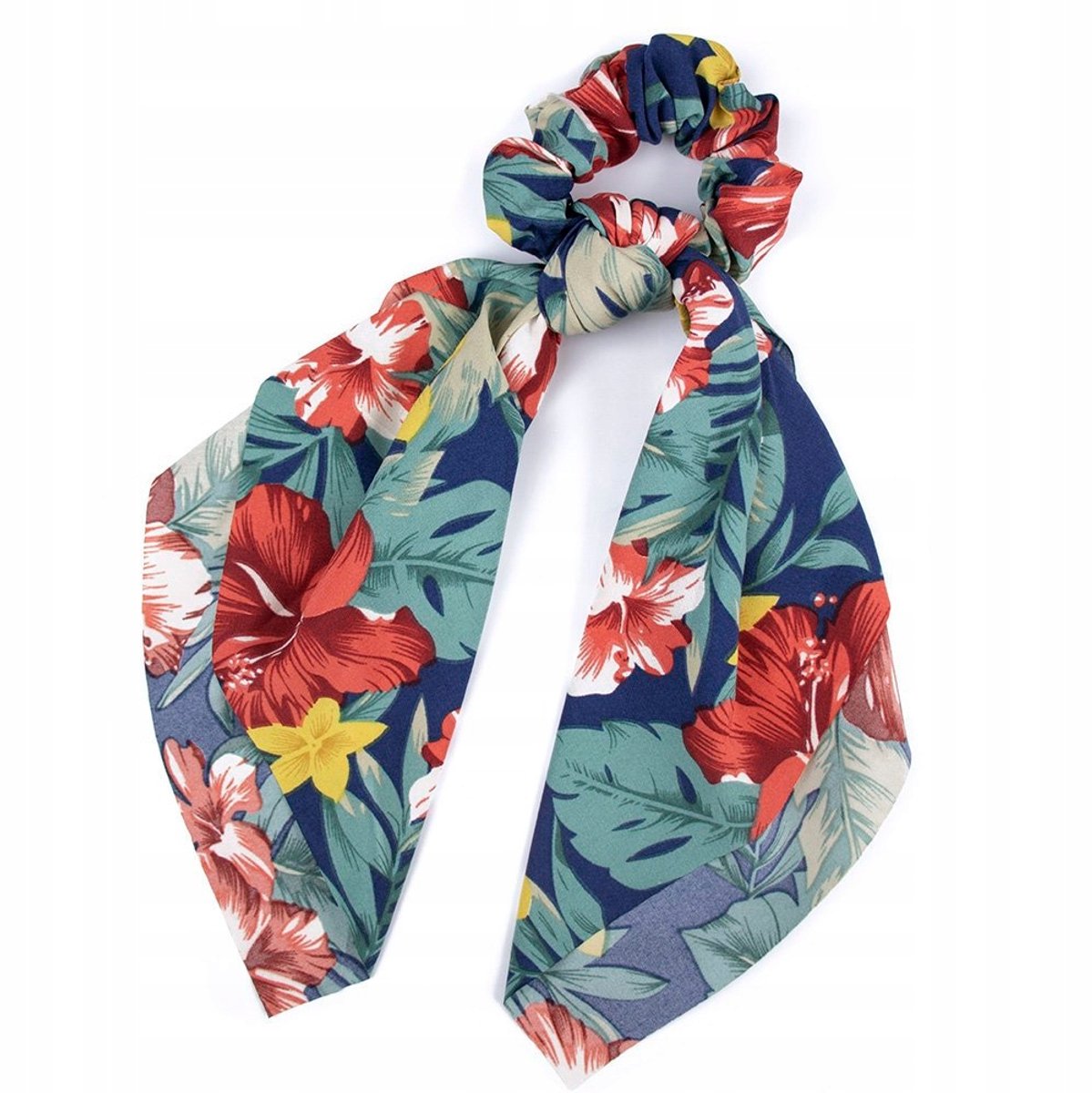 Haarelastiek Scrunchie met Sjaaltje en Strik - Bloemenprint
