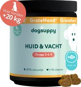 GroteHond⁺ Huid & Vacht - Omega 3-6-9 - Speciaal voor Droge Huid & Doffe Vacht - 100% Natuurlijk - 90 snoepjes - Voor Herstel van de Huidbalans - bij Haaruitval, Schilfers, Krabben/likken, Kale plekken, Roodheid - Voor Grote Honden +20kg