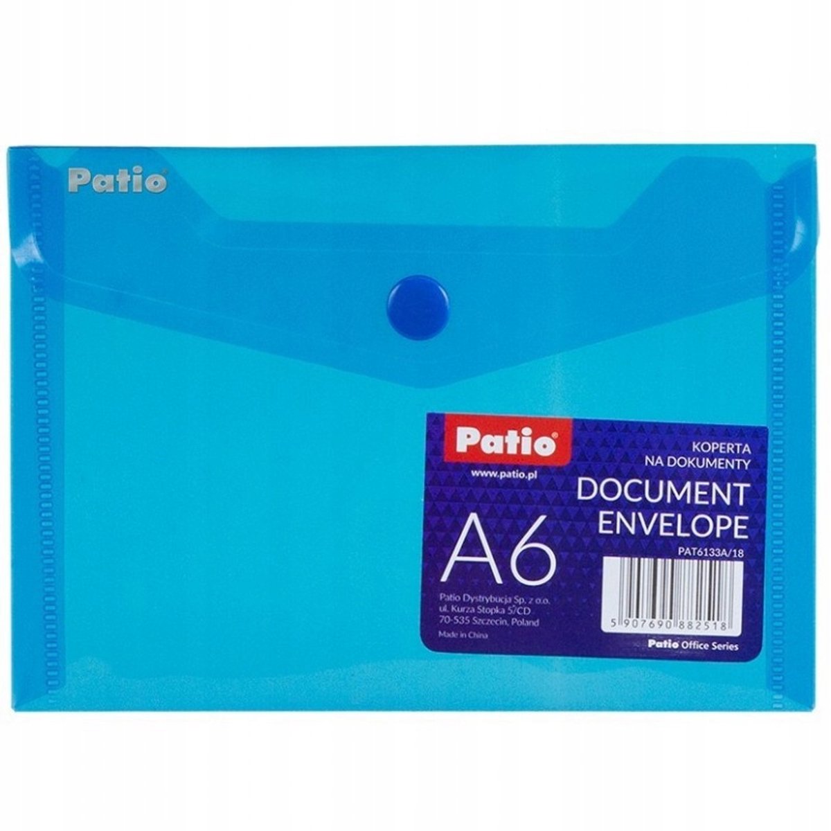 Patio Documentenkaart A6 Blauw Transparant met Clip