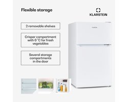 Klarstein Koelkast Big Daddy - met vriesvak, koel-vriescombinatie, stille koelkast, LED, 87 liter: 61 liter koelgedeelte en 26 liter vriesgedeelte, wit - Vrijstaand - Compact - Mini Fridge - Compact Koelkast - Kleine Koelkast