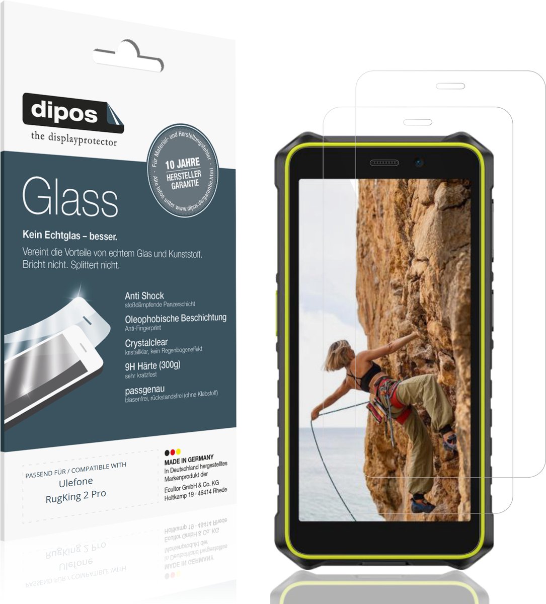 dipos – 2x Pantserfolie geschikt voor Ulefone RugKing 2 Pro | 9H Screenprotector