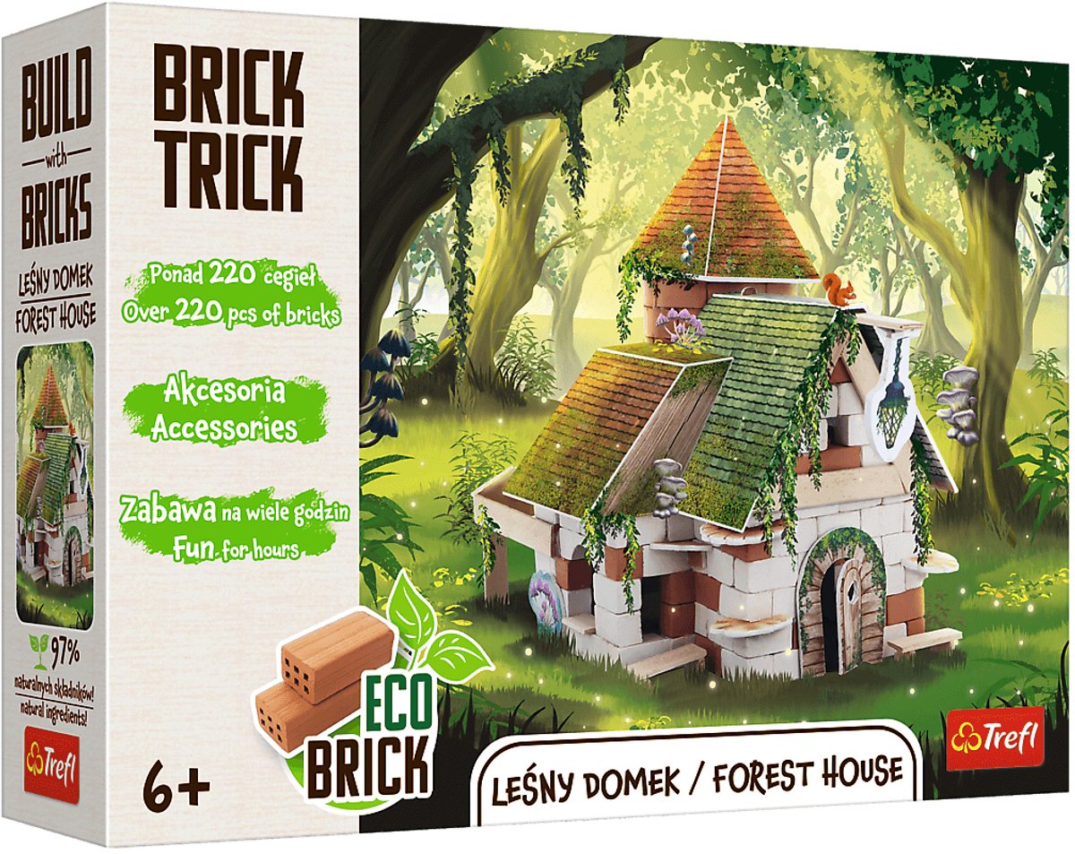 Brick Trick bouwset boshuis keramisch en hout 220 stuks.