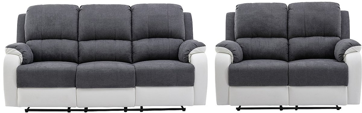 Vente-unique Twee- en driezits-relaxbank van microvezel en grijs en wit kunstleer BRODY