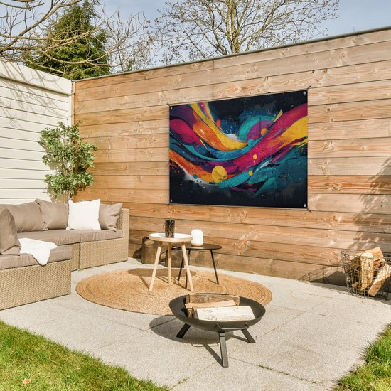 Affiche de jardin 120x80 cm - Décoration de jardin Bandes - Vagues - Coloré - Abstrait - Affiche pour le jardin - Décoration extérieure - Clôture tableau de jardin - Toile de jardin décoration murale - Décoration de balcon
