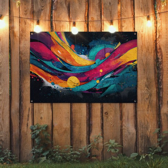 Affiche de jardin 120x80 cm - Décoration de jardin Bandes - Vagues - Coloré - Abstrait - Affiche pour le jardin - Décoration extérieure - Clôture tableau de jardin - Toile de jardin décoration murale - Décoration de balcon