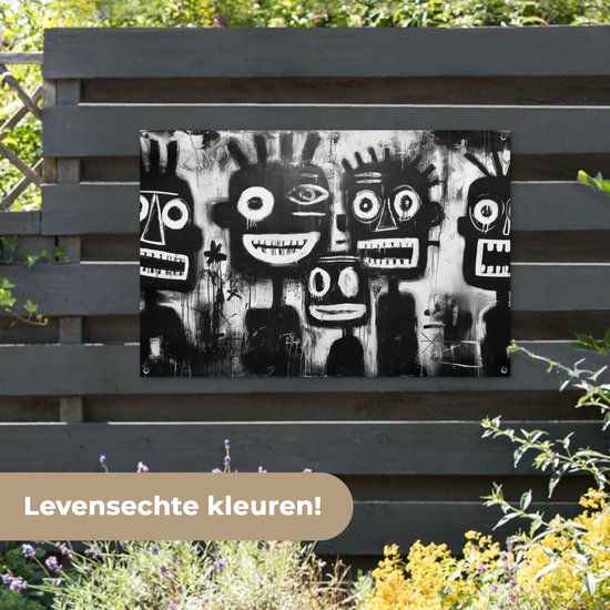 Tuinposter 120x80 cm - Tuindecoratie Schilderij - Figuren - Zwart - Abstract - Poster voor in de tuin - Buiten decoratie - Schutting tuinschilderij - Tuindoek muurdecoratie - Wanddecoratie balkondoek