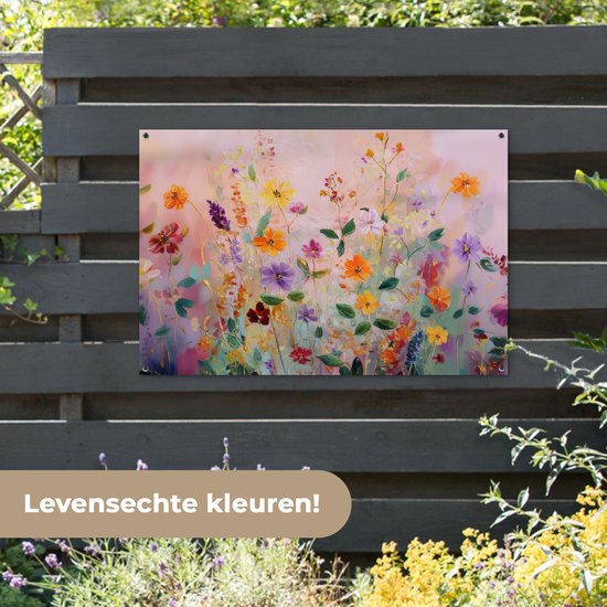 Affiche de jardin 120x80 cm - Décoration de jardin Tableau - Fleurs - Abstrait - Coloré - Affiche pour le jardin - Décoration extérieure - Tableau de clôture de jardin - Toile de jardin décoration murale - Décoration murale toile de balcon