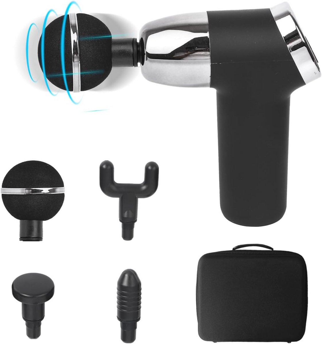 Massagepistool met USB-oplaadfunctie en 4 massagekoppen voor diepe weefselmassage