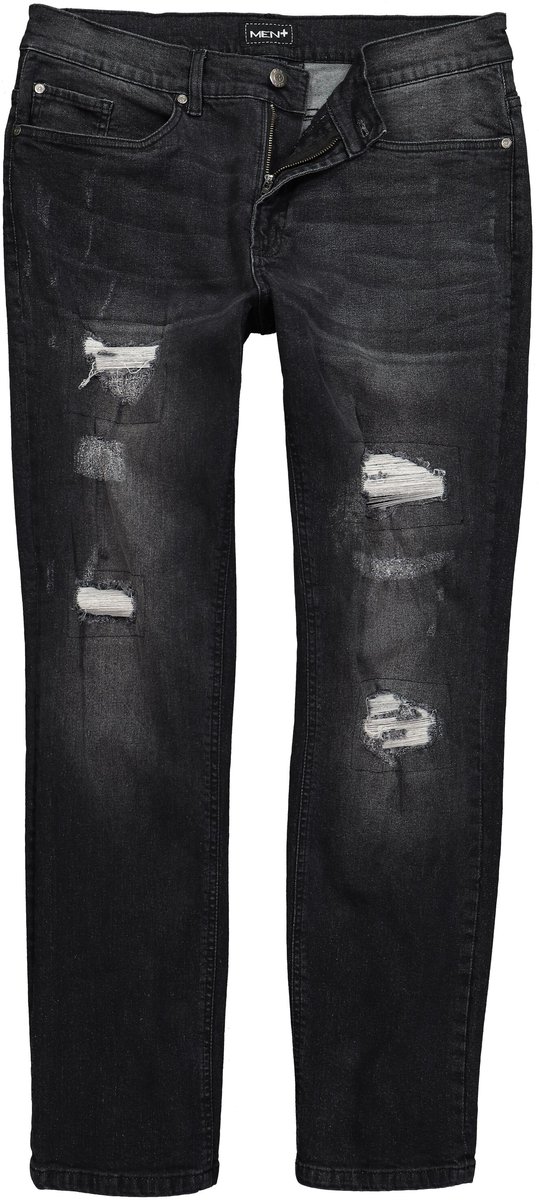 Men Plus - Heren - Jeans Buikfit Regular Fit 5-pocket destroyed-look - Zwart - Maat 56