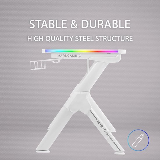 Ergonomische RGB Gaming Desk XL met Headset- en Bekerhouder, Wit — afbeelding 5
