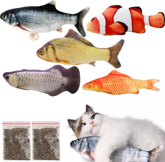 BangShou Elektrisch Kattenspeelgoed – Vis Met Kattenkruid – Oplaadbaar – 28 Cm – Zacht Pluche – Beweegt Bij Aanraking – Wasbaar