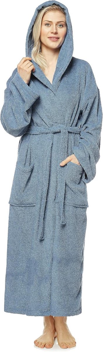 Damesbadjas met capuchon, kuit- of enkellengte, 100% Katoenen Badstof (380 g/m²) OEKO-TEX® gecertificeerd