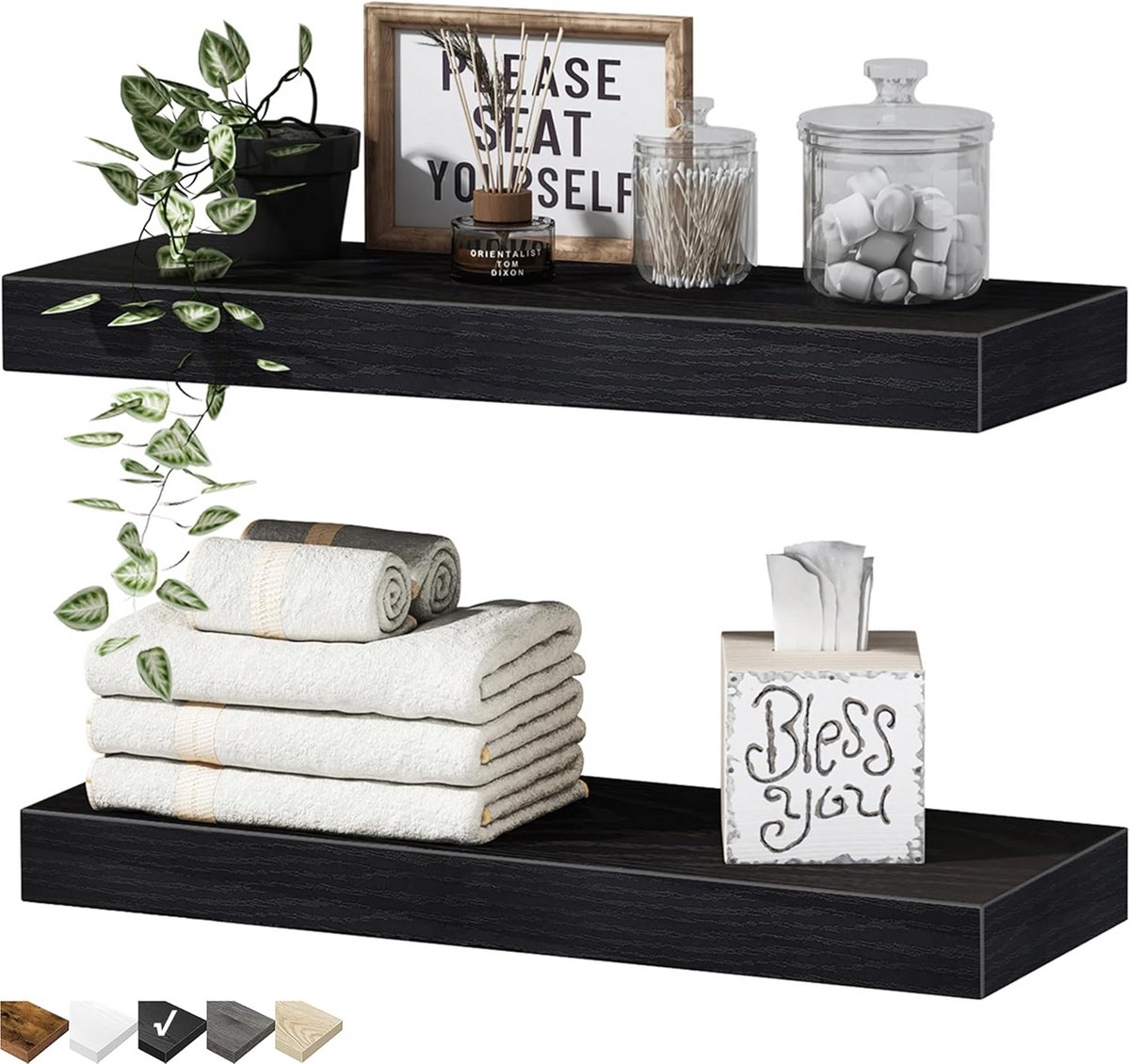 QEEIG Badkamer zwevende planken voor muur - 15,7 inch wandgemonteerde plank boven toilet b